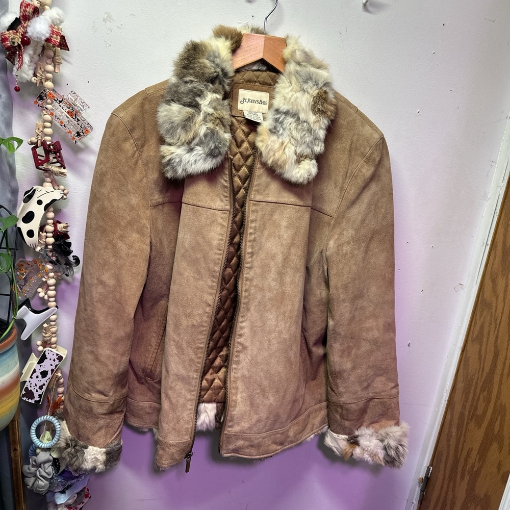St. John's Bay Tan Teddy Jacket with Fur Trim
